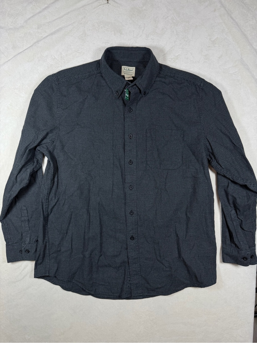 NWT L.L. Bean Large Men's Houndstooth Long-Sleeve Button-Down Shirt in Dark Gray